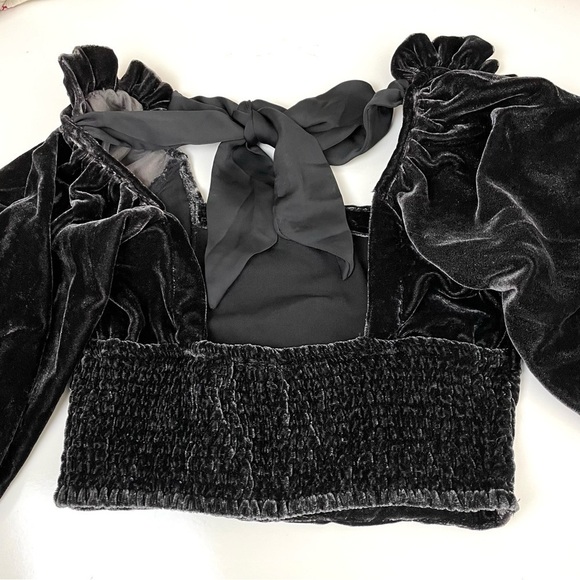 Free People Marie Velvet Open Back Crop Top Black - Picture 13 of 15